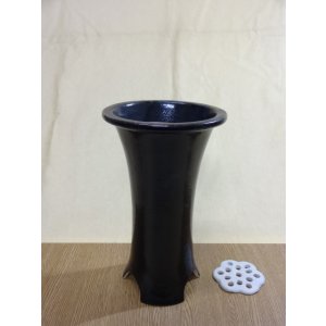 画像1: 楽風裾広黒ラン鉢 5.5号(鉢底サナ付き)