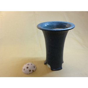 画像1: 青銅胴しぼり春ラン鉢 5号(鉢底サナ付き)